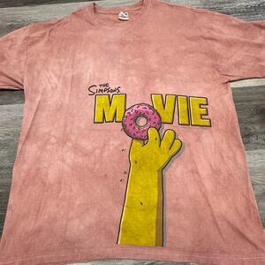 The Simpsons Movie Pink Tie Dye Mens XL Cartoon Movie Promo Graphic Tshirt 2000s
